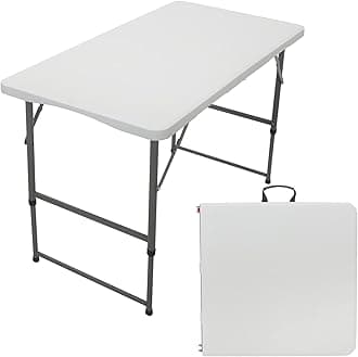 4ft Heavy Duty Folding Table, Sturdy Metal Frame, Foldable Table Waterproof, Portable, Picnic Table, Camping Table, Ideal for Parties, Garden, BBQ, Beach, Indoor & Outdoor use (4FT - White)