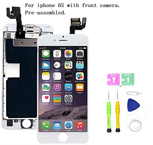 Screen Replacement Compatible with iPhone 6S 4.7 inch Full Assembly - LCD 3D Touch Display Digitizer with Ear Speaker, Sensors and Front Camera, Fit Compatible with All iPhone 6s (White)