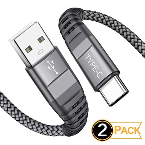 USB Type C Cable,[2Pack/6.6ft]USB A to USB C Nylon Braided Fast Charger USB-C Cord Compatible with Samsung Galaxy S10 S9 S8 plus Note 9 8,LG V20 V30 G7 G6,Pixel,Moto Z Z2,Pixel,Nintendo Switch (Grey)