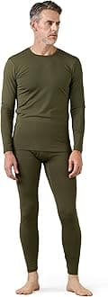 LAPASAMen's Midweight Thermal Underwear Set, Fleece Lined Base Layer Top and Bottom Long Sleeve Warm Long Johns M57, Army Green, L
