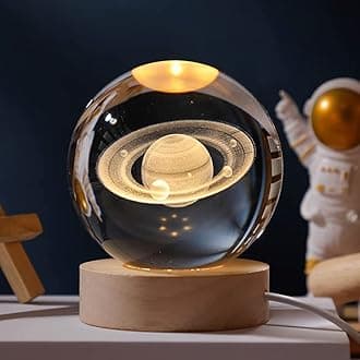 Goodern 3D Crystal Ball Night Light Clear Galaxy LED Light with Wooden Base Glass Ball Ornaments Nightlight Decolamp with Touch Switch LED Light Decorative Lamp Gifts for Home Desktop Decor-Planet