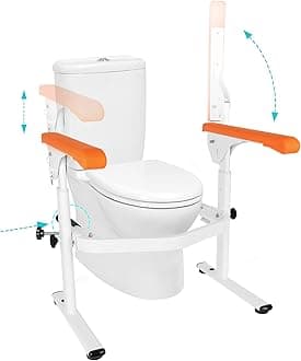 Toilet Safety Rails for Elderly (520 lbs), Toilet Rails for Elderly Free Standing Adjustable Height Width, Heavy Duty Toilet Safety Frame with Arms, Handicap Toilet Seat (Orange Toilet Safety Rail)