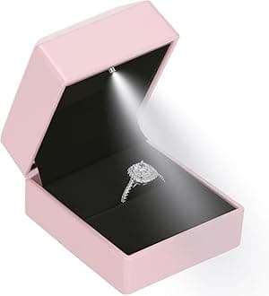LED Ring Earring Box for Proposal, Wedding, Engagement， Luxury Jewelry Gift Box with LED Light, Jewellry Display Box (Pink)