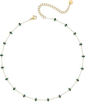 YADUDA Natural Stone Choker Necklace for Women 18K Gold Plated Beaded Necklace Turquoise Malachite Carnelian Aventurine Purple Crystal Stone Tiny Birthstone Choker