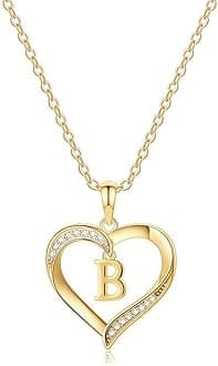 Yesteel Heart Initial Necklaces for Women, 14K Gold Plated Cubic Zirconia Heart Pendant Necklace, Dainty Initial Charm Necklace Letter A to Z Jewelry for Women Girls