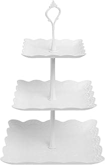 3 Tiers Cake Display Stand, White Afternoon Tea Stands, Plastic Square Cup Cake Fruit Dessert Party Server Plates Stands, Reusable Food Serving Platter Stand for Birthday, Wedding, Party