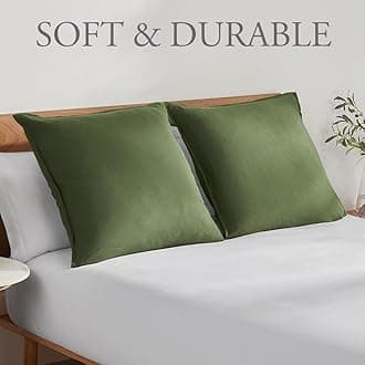DAPU 100% Linen Euro Shams 26x26 Inches Euro Shams (Pack of 2) with Envelope Closure, Stone Washed Breathable and Cooling (Olive Green, Square)