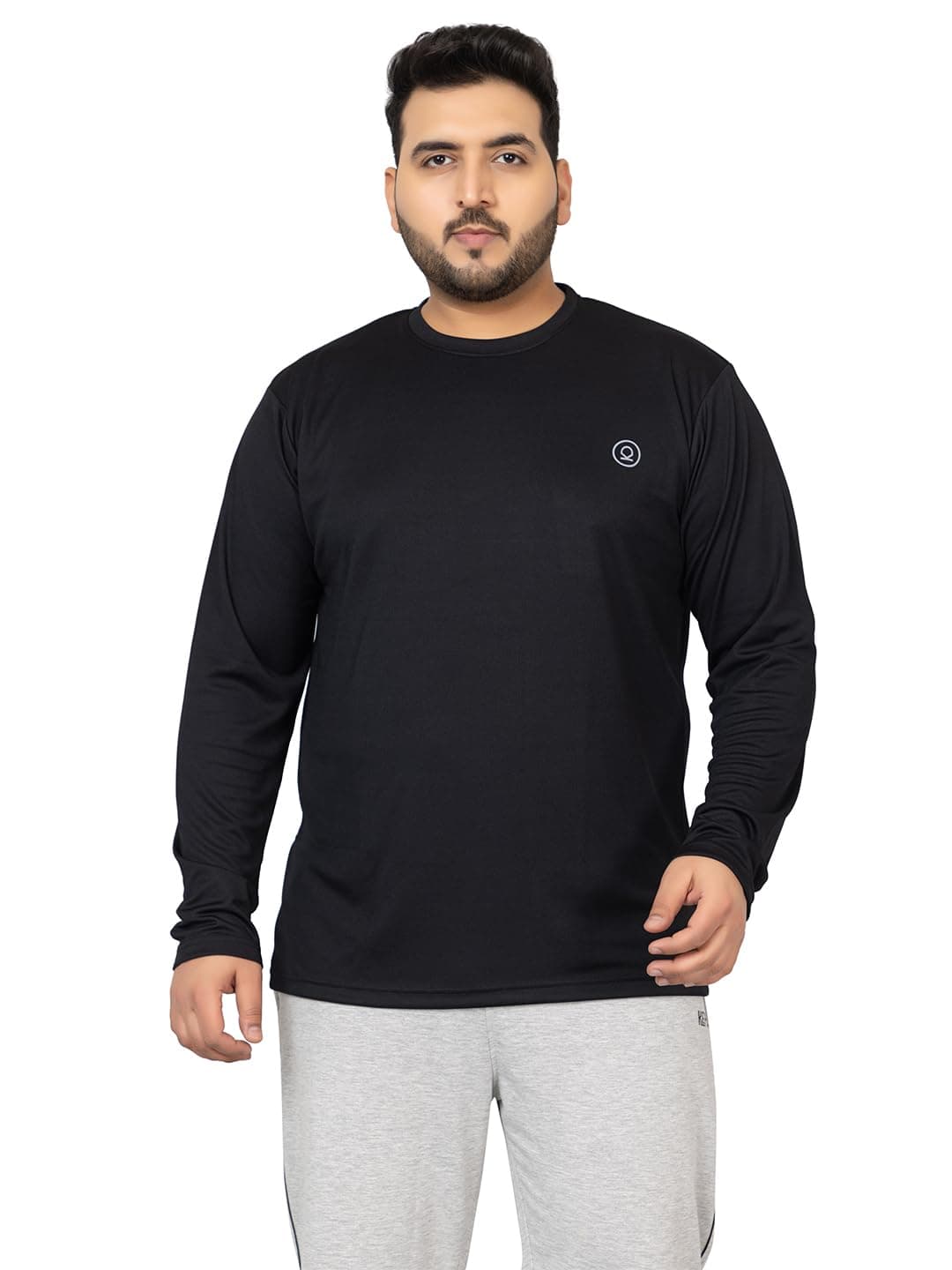 CHKOKKOMen's Solid Plus Size Quick Dry Full Sleeve Regular Fit Round Crew Neck Active Sportswear Gym T-Shirt for Workout Training Running and Fitness Activities