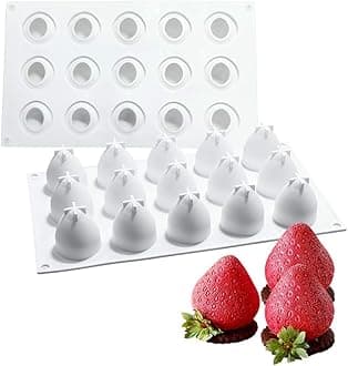 OCPO Kitchen Silicone Molds for Baking 3D Strawberry Shape for Silicone Mousse Cake Mold Candy Chocolate Dessert Molds Truffle Pudding Pastry Fruit Jelly Ice Cream Mould, 15-Cavity