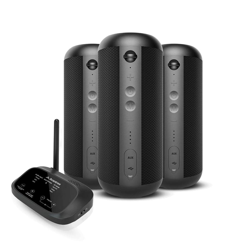 Avantree Harmony 2 Multiroom Bluetooth Speaker System, Wireless Stereo Set with Bluetooth and Cable Input, Each Speaker Can Be Used as a Standalone Portable Bluetooth Speaker