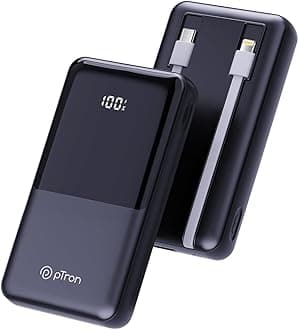 pTron Dynamo Power 20000mAh 22.5W Super Fast Charging, USB Type-C Input Power Bank with Quick Charge & 20W Power Delivery, Built-in Charging Cables, 4 Outputs, Type-C Input/Output Port (Black)
