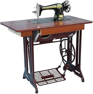 Vintage Sewing Machine Antique Foot Pedal Sewing Machine Manual Retro Household Desktop Sewing Machine Cast Iron Material with Wooden Table Home Decor Collectible No Electricity Required