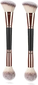 2Pcs Dual-ended Makeup Brushes for Contouring Blending and Bronzing Angled Foundation Brush&Concealer Brush Premium Luxe Hair for Flawless Application of Liquid Cream and Powder Makeup Black