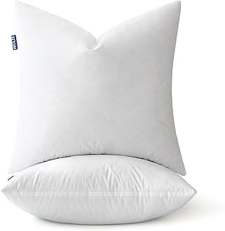MIULEE 22 x 22 Premiun Goose and Feather Down Throw Pillow Inserts,Set of 2 Soft Fluffy Pillow Inserts Cotton Fabric,Decorative Square Throw Pillows for Sofa Bed Couch Living Room White