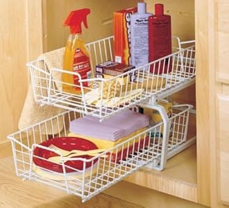 ClosetMaid Pull Out Cabinet Organizer 2, Heavy Duty, Slide Out Pantry Shelves Drawers for Kitchen, Bathroom, White, 11-Inch Two Tier