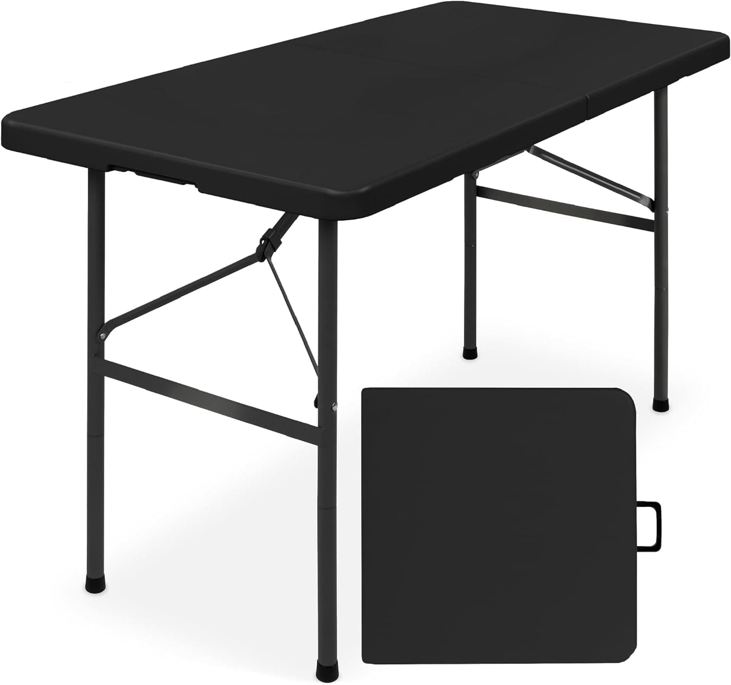 - 4ft Portable Plastic Folding Table – 17% Thicker Than Others – Indoor & Outdoor Heavy-Duty Foldable Utility Table w/Handle for Party & Camping (Black)