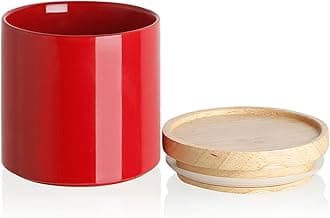Kitchen Canisters Ceramic Food Storage Jar, Stackable Containers with Airtight Seal Wooden Lid for Serving Coffee Bean, Flour, Tea, Spice and More - 39 Fl Oz (Red)
