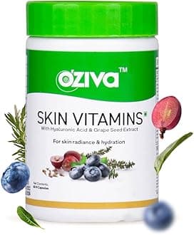 OZiva Skin Vitamins 60 Capsules for Men & Women (with Hyaluronic Acid, Vitamin E & C for Radiant Skin & Hydration, Certified Clean & Vegan, 50 grams