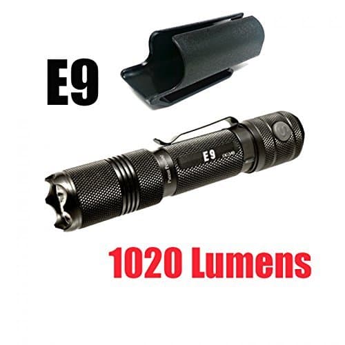 PowerTac E9 1020 Lumen LED Flashlight Side Button on Tail Cap Dual Switches with LegionArms Clip-on Kydex Holster