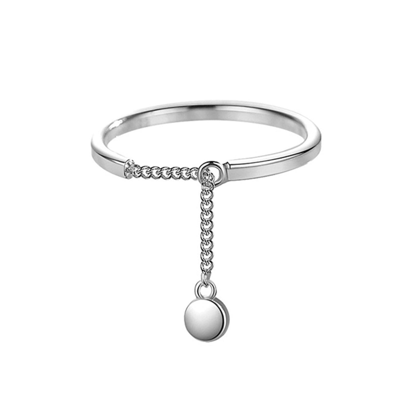 Dangling Ball Stacking Rings, Flash Diamond Multi Layer Ring, Smooth Chain Ring, Transfer Bead Tassel Adjustable Ring Jewellery for Women (Silver), Silver