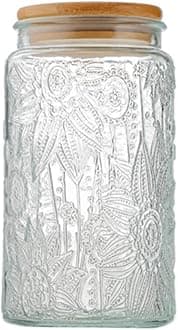 ANSQU Vintage Glass Canister, 34oz Candy Jar with Lid, Decorative Mason Jar for Home Kitchen Pantry, Cute Jar for Coffee, Tea, Candy, Cookie, Sugar