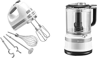 KitchenAid 9-Speed Hand Mixer with Turbo Beater II Accessories and 5 Cup Food Chopper - White