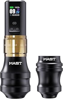 Mast Fold2 Pro Wireless Tattoo Machine, Rotary Tattoo Gun Pen, 2 Grips 40mm & 44mm, Mcore-C1 Powerful Motor, 7 Strokes Length (Gold + Extra Grip)