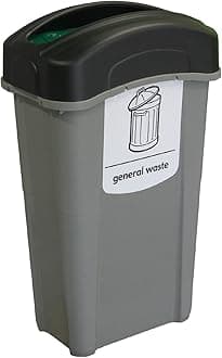 Eco Nexus 85 General Waste Collection Bin (Grey, Black Lid, White Sticker) – 85-Litre General Waste with Choice of Lid Options – Slim Plastic Office Bin (Open Top)