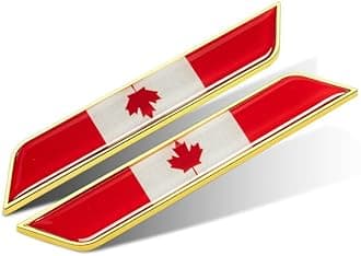 2 PCS 3D Gold Canadian Flag Metal Decal Car Emblem Sticker,Car Accessories Decorations Chrome Shield Flag Sticker Decals.