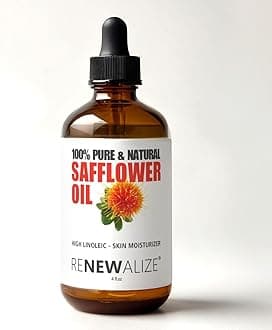SAFFLOWER SEED OIL FACE MOISTURIZER - 4 fl oz. Dark Glass Bottle with Dropper | High linoleic facial serum regimen for acne and oily skin | Best all natural breakout skincare treatment for men & women