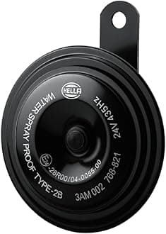 3AM 002 768-821 Signal Horn - HELLA HEAVY DUTY HORN S92 SET - 24V - 113dB(A) - Frequency Range: 335/435Hz - High Tone/Low Tone - Electric - ECE - Housing Colour: Black - Quantity: 2