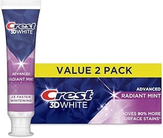 Crest 3D White Advanced Teeth Whitening Toothpaste, Radiant Mint, 3.3 oz, Pack of 2