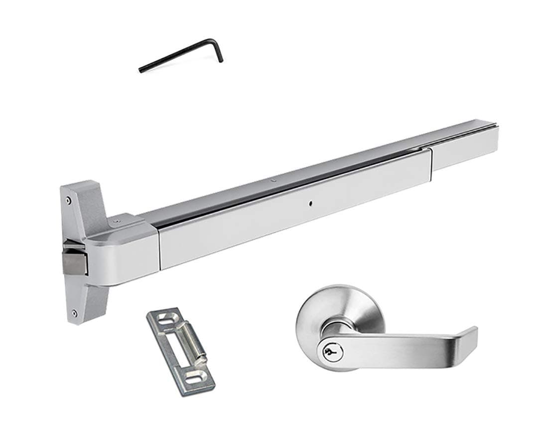 Dynasty Hardware Push Bar Panic Exit Device for Emergency Exit Doors Painted Aluminum, with Exterior Lever Handle