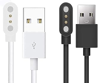 Compatible for Fire-Boltt Ring Bluetooth Calling Smartwatch 1.7" Charger, 2 Pin Magnetic USB Replacement Charging Compatible with Fire-Boltt RING 3 Smartwatch 1.7 Inches-BSW005 (Black+White)