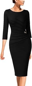 VFSHOW Womens Elegant Ruched Pleated Work Business Office Cocktail Party Bodycon Pencil Sheath Dress