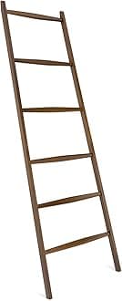 Navaris Bamboo Towel Ladder - Wooden Rack Rail Blanket Towel Clothes Linen Railing Hanger for Bathroom Bedroom - Towel Holder Stand - Dark Brown