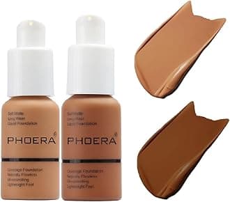 2 Pack PHOERA Foundation 108# Tan and 109# Mocha,Full Coverage Flawless Soft Matte 24 HR Oil Control Waterproof Concealer Makeup.