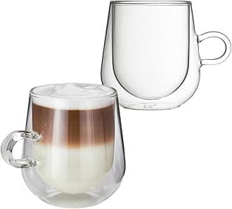 Judge Duo Latte JDG42 Double Walled Glass Coffee Cup with Handle, Hollow Vacuum Sealed, Heat Resistant, Dishwasher Safe, Single 475ml Grande Latte Cup