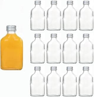 FUFU 12pcs Empty Glass Juice, Milk, Coffee, Kombucha, Whiskey, Vodka Bottle for Party, Drink Shop (50ML, White Lid)