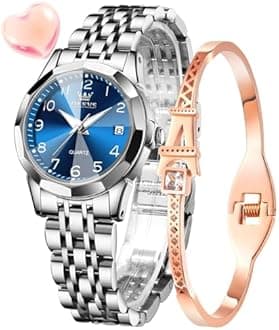 OLEVS Watches for Women Dress Roman Numerals Diamonds Stainless Steel Waterproof Silver Designer Metal Date Expanding Bracelet Ladies Wrist Watch