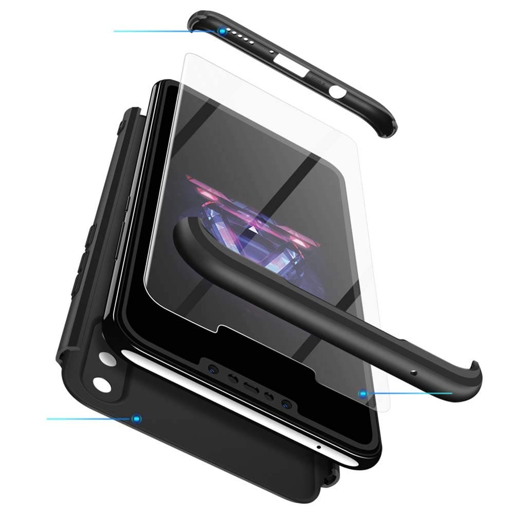 cmdkd case Compatible for Huawei Nova 3i/P Smart Plus,360 Degree Protection 3in1 Slim PC Cover Shockproof Shell Full Body Coverage Hard Protective Case + Tempered Glass Screen Protector. Black