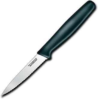 Swiss Army Cutlery Serrated Paring Knife, Spear-point, Large Handle, 3.25-Inch, Black