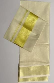 South Weavers | Kuthampully Kerala Traditional Kasavu Tissue Dhavani Set/Half Saree - Plain