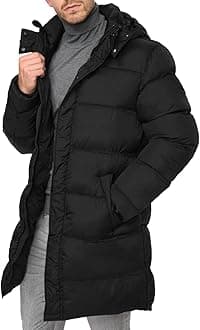Karlywindow Mens Hooded Puffer Coat Parka Quilted Down Coat Long Warm Winter Thicken Padded Jacket