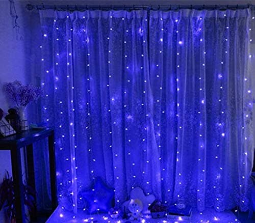304 LED Window Curtain String Light, 9.8ft x 9.8ft, 8 Modes Setting for Wedding Christmas Girls Bedroom Outdoor Indoor Wall Decoration Party Home Garden (Blue)