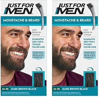 Just For Men Moustache & Beard M45 - Dark Brown Black Dye, Eliminates Grey For a Thicker & Fuller Look With An Applicator Brush Included – M45 (Pack of 2)