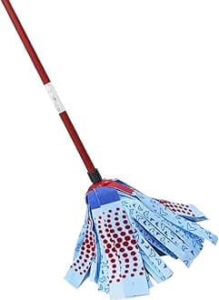 3action Supermocio Floor Mop with a Stick, Versatile, Red Spot Eraser, Blue Microfibre, 3d Red Spots, 14 X 7 X 157 Cm