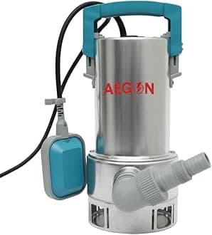 - AEGON ASP1200 1.5 HP Stainless Steel Submersible Sewage Pump IPX8 with 1.8mtr Cable, Max Grain Size 35mm, 16000L/h, 2880RPM - Ideal for Dewatering Drains, Septic Tanks and Mud Sewer (Silver & Blue)