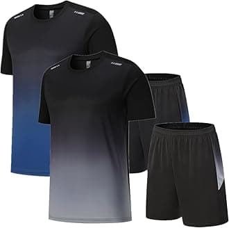 OPALOS Men Active Quick Dry Crew Neck T Shirts and Shorts Set Athletic Running Gym Workout Short