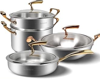 Stainless Steel Cookware Set Wok Frying Pan Milk Pan Frying Pan Steamer Non Stick Kitchen Pot Set Kitchen Tool (Color : A, Size